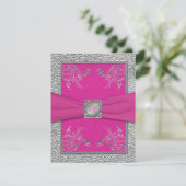 AFDRUKTE RIBBON Raspberry Pink, Pewter RSVP-kaart RSVP Kaartje (Staand voorkant)