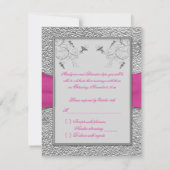 AFDRUKTE RIBBON Raspberry Pink, Pewter RSVP-kaart RSVP Kaartje (Achterkant)