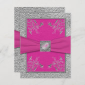 AFDRUKTE RIBBON Raspberry Pink, Pewter RSVP-kaart RSVP Kaartje (Voorkant / Achterkant)