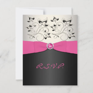 AFDRUKTE RIBBON-roze, zwart, zilveren RSVP-kaart RSVP Kaartje