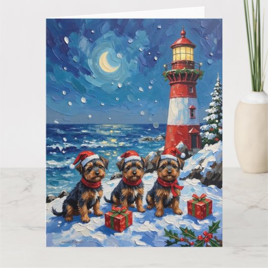 Affenpinscher Christmas Lighthouse Holiday Kaart (Voorkant)