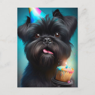 Affenpinscher die verjaardagsballonnen taart viert briefkaart