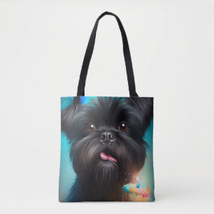 Affenpinscher die verjaardagsballonnen taart viert draagtas