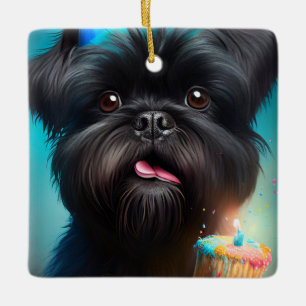Affenpinscher die verjaardagsballonnen taart viert keramisch ornament