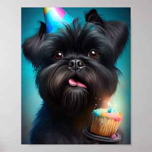 Affenpinscher die verjaardagsballonnen taart viert poster