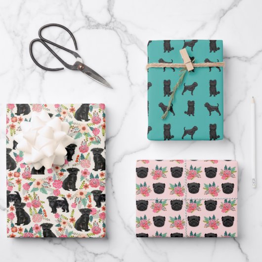 Affenpinscher Dog  Florals Inpakpapier Vel (Voorkant)