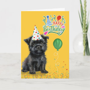Affenpinscher Dog in Party Pet op Geel Verjaardag Kaart