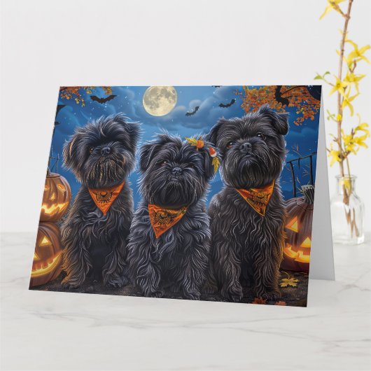 Affenpinscher Halloween Spooky Kaart (Gele Bloem)