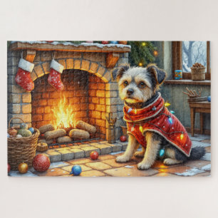 Affenpinscher hond bij knusse kersthaard legpuzzel