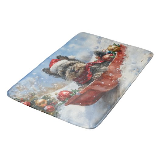 Affenpinscher Hond in Sledge Laat het Sneeuw Kerst Badmat (Gekanteld)