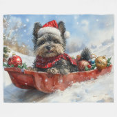 Affenpinscher Hond in Sledge Laat het Sneeuw Kerst Fleece Deken (Voorkant (Horizontaal))