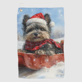 Affenpinscher Hond in Sledge Laat het Sneeuw Kerst Golfhanddoek (Voorkant)