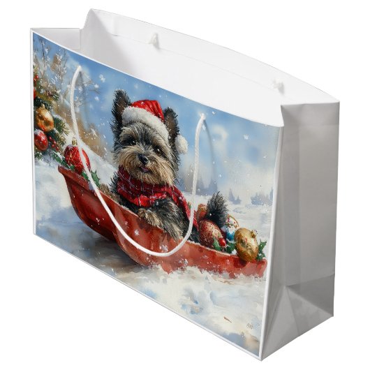 Affenpinscher Hond in Sledge Laat het Sneeuw Kerst Groot Cadeauzakje (Achterkant Gekanteld)