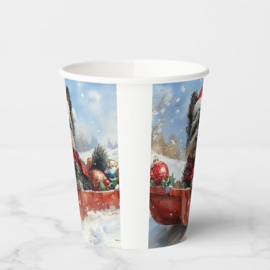 Affenpinscher Hond in Sledge Laat het Sneeuw Kerst Papieren Bekers (Links)