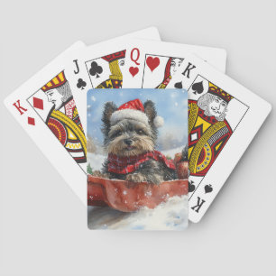 Affenpinscher Hond in Sledge Laat het Sneeuw Kerst Pokerkaarten