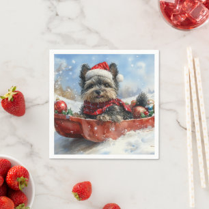 Affenpinscher-hond in slee laat het sneeuwen Kerst Servet