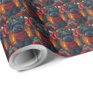 Affenpinscher-hond met kerstcadeaus open haard cadeaupapier