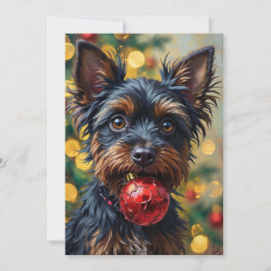 Affenpinscher-hond met kerstornament feestdagenkaart
