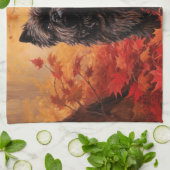 Affenpinscher in herfstbladeren geïnspireerd theedoek (Gevouwen)