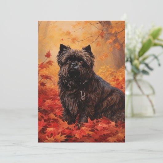 Affenpinscher in herfstbladeren Herfst geïnspireer Bedankkaart (Staand voorkant)