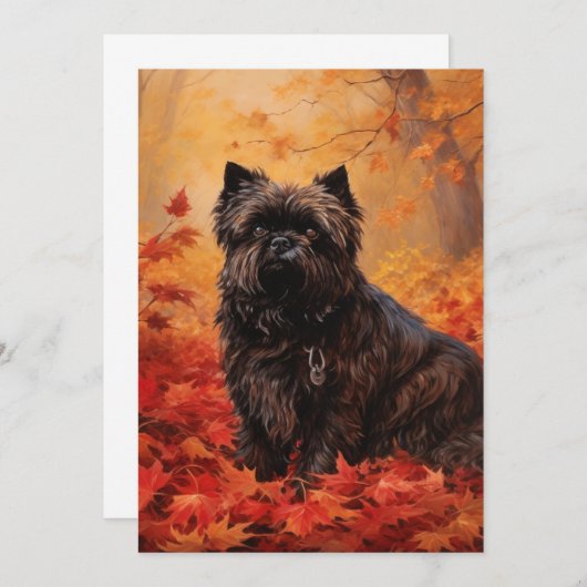 Affenpinscher in herfstbladeren Herfst geïnspireer Bedankkaart (Voorkant / Achterkant)