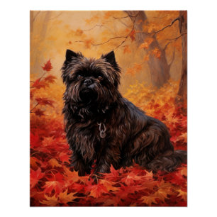 Affenpinscher in herfstbladeren Herfst geïnspireer Perfect Poster
