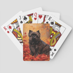 Affenpinscher in herfstbladeren Herfst geïnspireer Pokerkaarten
