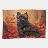 Affenpinscher in herfstbladeren Herfst geïnspireer Theedoek (Horizontaal)