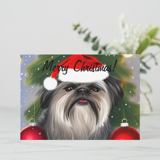 Affenpinscher in kerstmis Pet met platte vakantiek Feestdagenkaart (Staand voorkant)