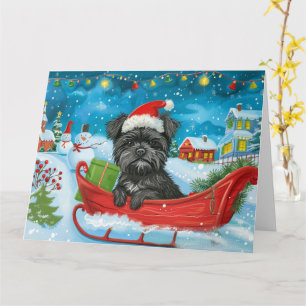 Affenpinscher in slee met sneeuw Kerstmis Kaart