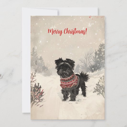 Affenpinscher In Sneeuw Minimal Vintage Kerstmis Feestdagenkaart (Voorkant)