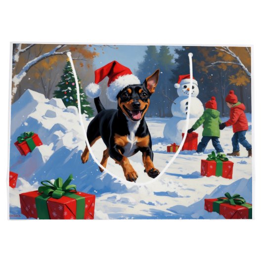 Affenpinscher Kerst Feestelijke Sneeuwscène Groot Cadeauzakje (Achterkant)