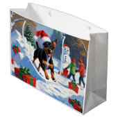 Affenpinscher Kerst Feestelijke Sneeuwscène Groot Cadeauzakje (Achterkant Gekanteld)