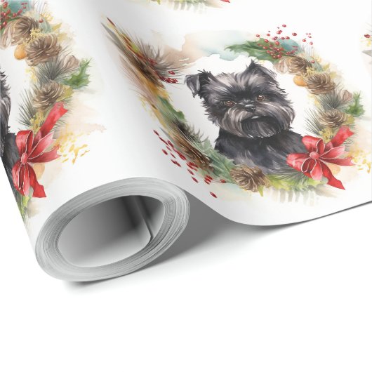 Affenpinscher Kerstkrans feestelijke pup Cadeaupapier (Rol Hoek)