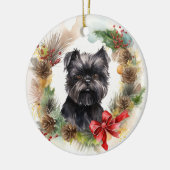 Affenpinscher Kerstkrans | feestelijke pup Keramisch Ornament (Links)