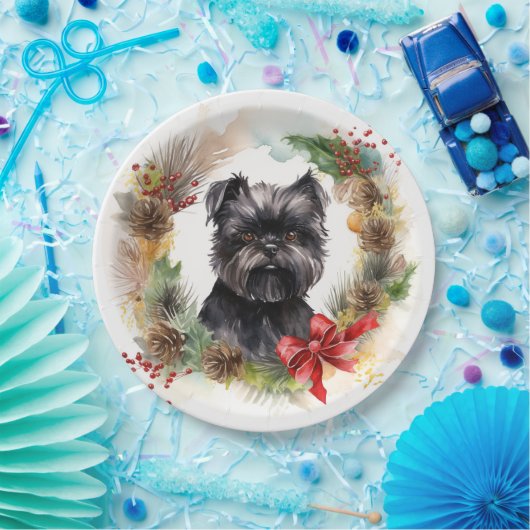 Affenpinscher Kerstkrans feestelijke pup Papieren Bordje (Feest)