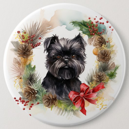 Affenpinscher Kerstkrans feestelijke pup Ronde Button 6,0 Cm (Voorkant)