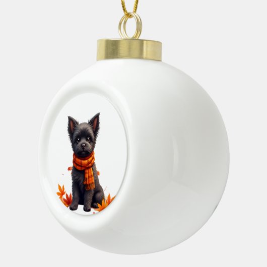 Affenpinscher met hart gemaakt van herfstbladeren keramische bal ornament (Rechts)