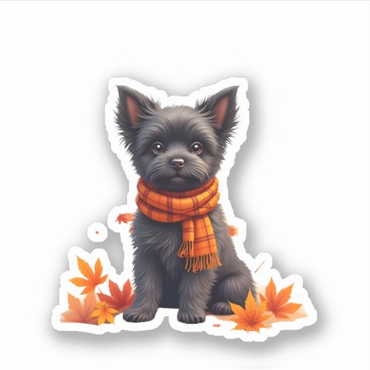 Affenpinscher met hart gemaakt van herfstbladeren sticker