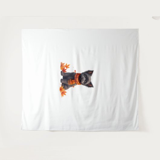 Affenpinscher met hart gemaakt van herfstbladeren wandkleed (Voorkant (horizontaal))