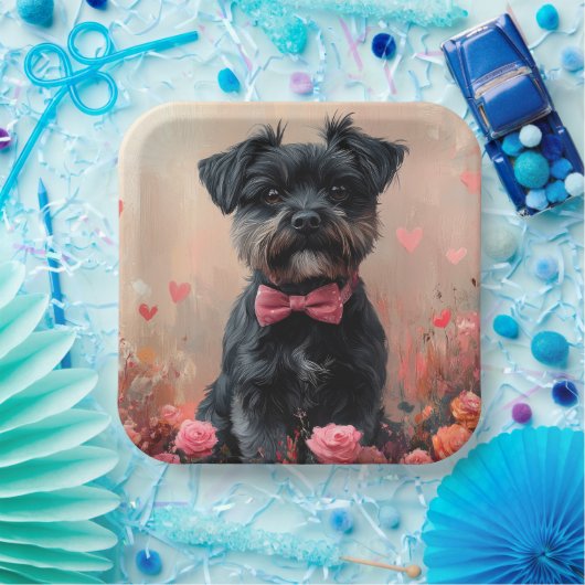 Affenpinscher met Rozen - Valentijnsdag Papieren Bordje (Feest)