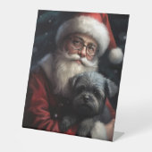 Affenpinscher met Sinterklaas Feestelijke Kerstmis Reclamebord Met Voetstuk (Voorkant)