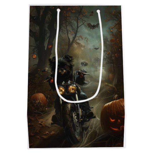 Affenpinscher Rijden Motorfiets Halloween Eng Medium Cadeauzakje (Achterkant)