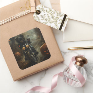 Affenpinscher Rijden Motorfiets Halloween Eng Vierkante Sticker