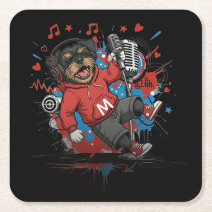 Affenpinscher Rockster Zanger Muzikale Podcast Kun Vierkante Kartonnen Onderzetter