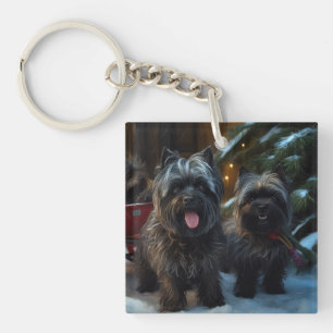 Affenpinscher Sneeuwrijke slee-rit Kerstversiering Sleutelhanger
