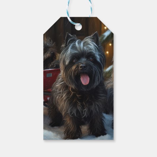 Affenpinscher Snowy Sleigh Ride Kerstdecoratie Cadeaulabel (Achterkant)