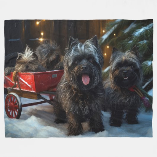 Affenpinscher Snowy Sleigh Ride Kerstdecoratie Fleece Deken (Voorkant (Horizontaal))