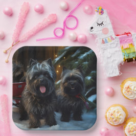 Affenpinscher Snowy Sleigh Ride Kerstdecoratie Papieren Bordje