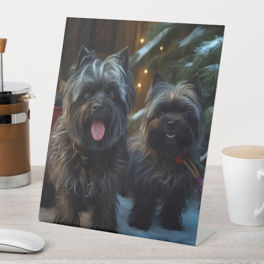 Affenpinscher Snowy Sleigh Ride Kerstdecoratie Reclamebord Met Voetstuk (Insitu)